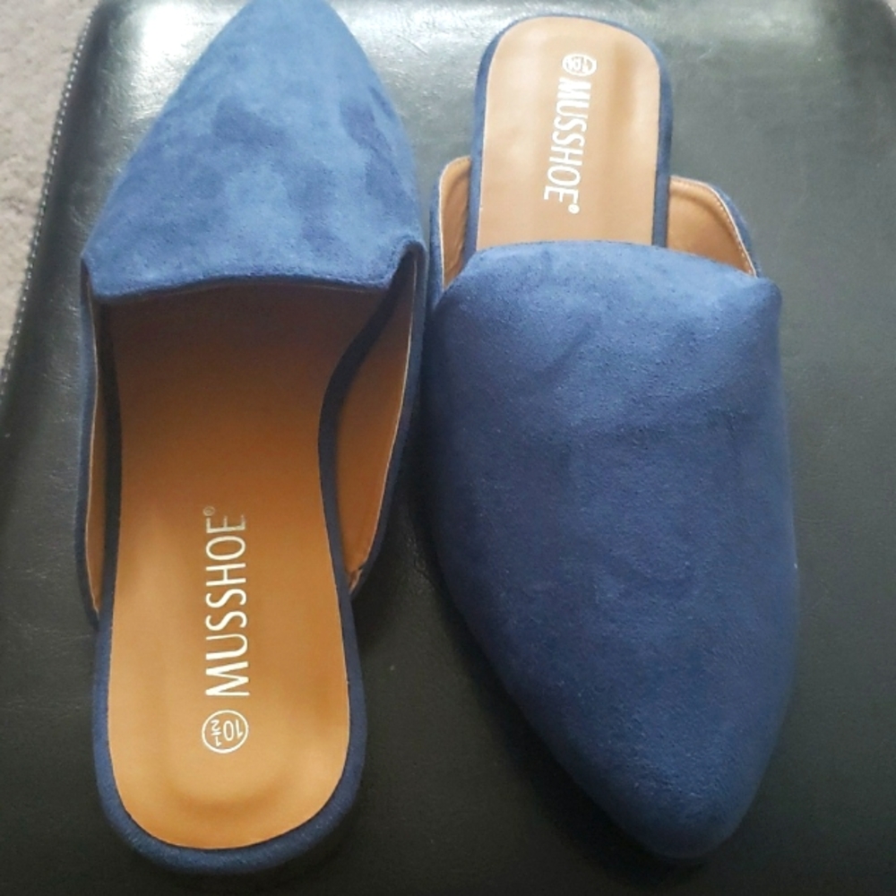 Musshoe Navy Faux Suede Mule- Size 10 1/2